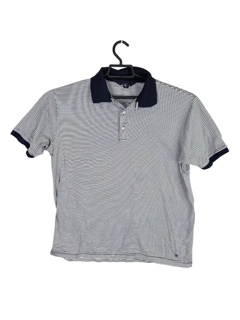 Mens Hart Schaffner Marx Blue & White Striped Polo Shirt Short Sleeve Cotton L